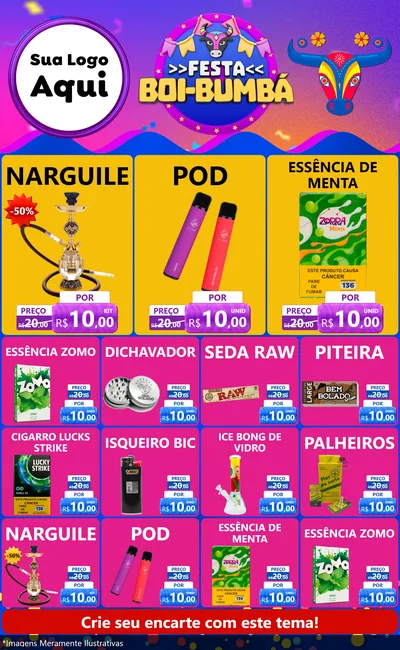 Modelo de Encarte para Encarte Grande com o tema Festa Boi-Bumbá para Tabacaria