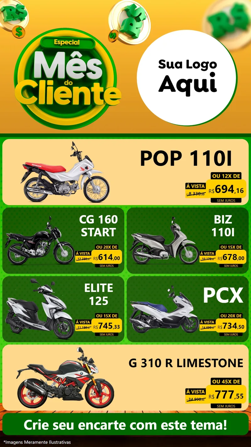 Modelo de TV para TV Vertical com o tema Especial Mês do Cliente para Concessionaria de Motos