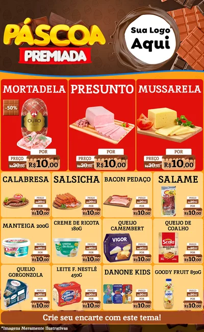 Modelo de Encarte para Encarte Grande com o tema Páscoa Premiada para Frios e Laticínios
