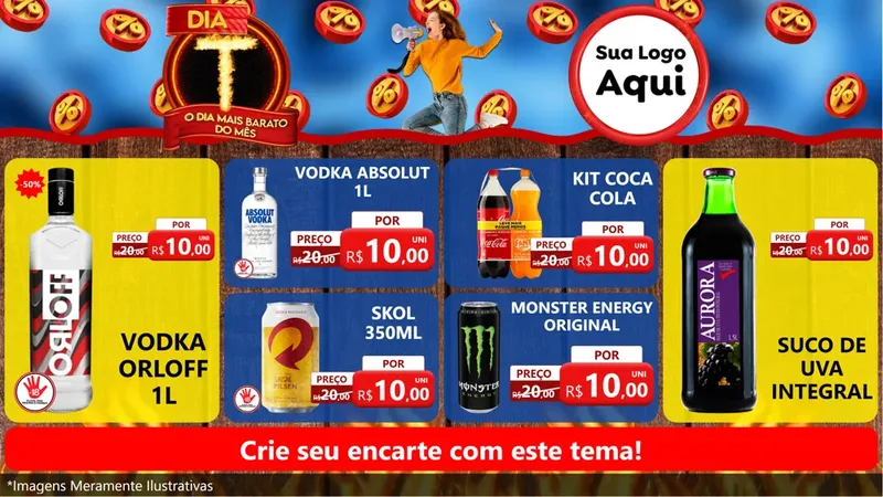 Modelo de TV para TV Horizontal com o tema Dia T - O Dia Mais Barato Do Mês para Distribuidora de bebidas