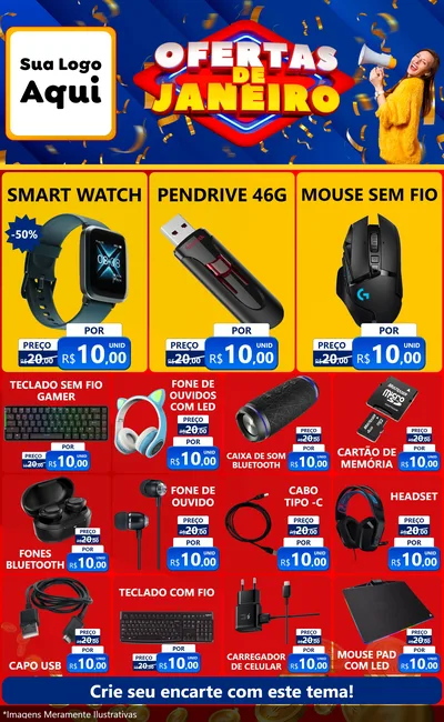 Modelo de Encarte para Encarte Grande com o tema Ofertas de Janeiro para Informática