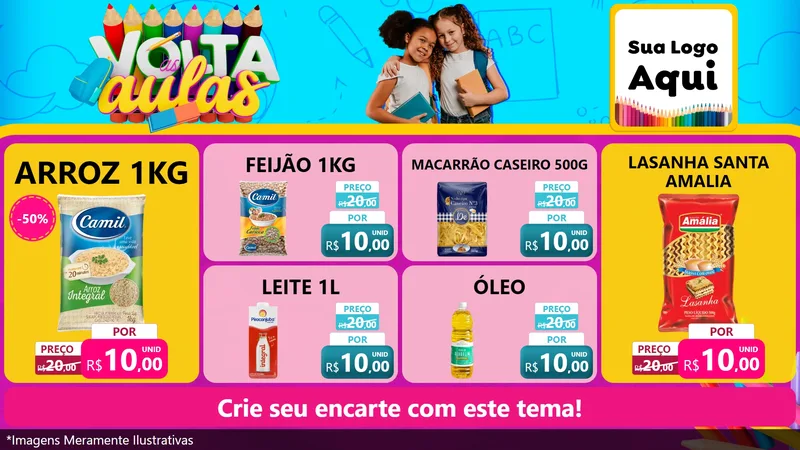 Modelo de TV para TV Horizontal com o tema Volta às Aulas para Supermercado