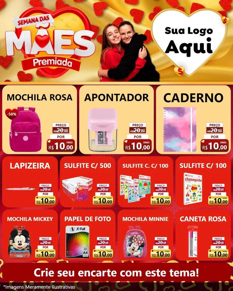 Modelo de Rede Social para Feed Instagram com o tema Semana das Mães Premiada para Papelaria