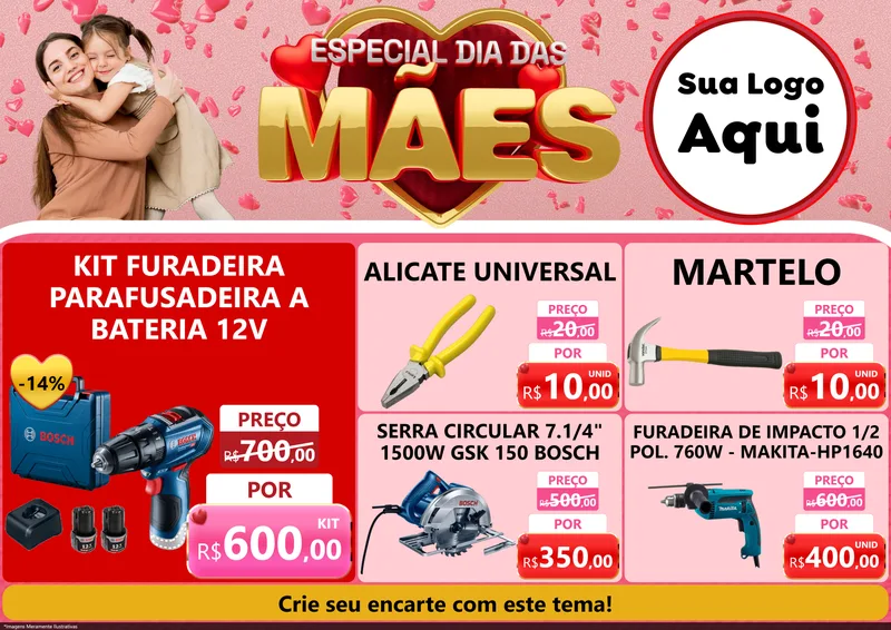Modelo de Encarte para Encarte A4 Horizontal com o tema Especial Dia Das Mães para Maquinas e Ferramentas