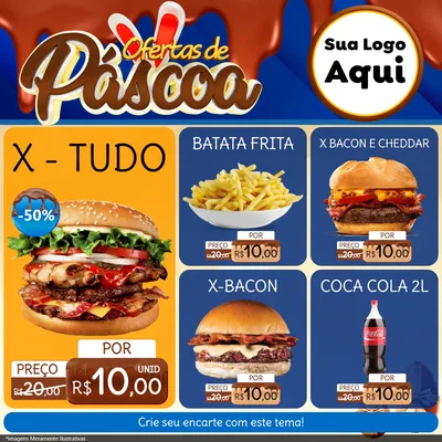 Modelo de Rede Social para Feed Facebook com o tema Ofertas de Páscoa para Hamburgueria