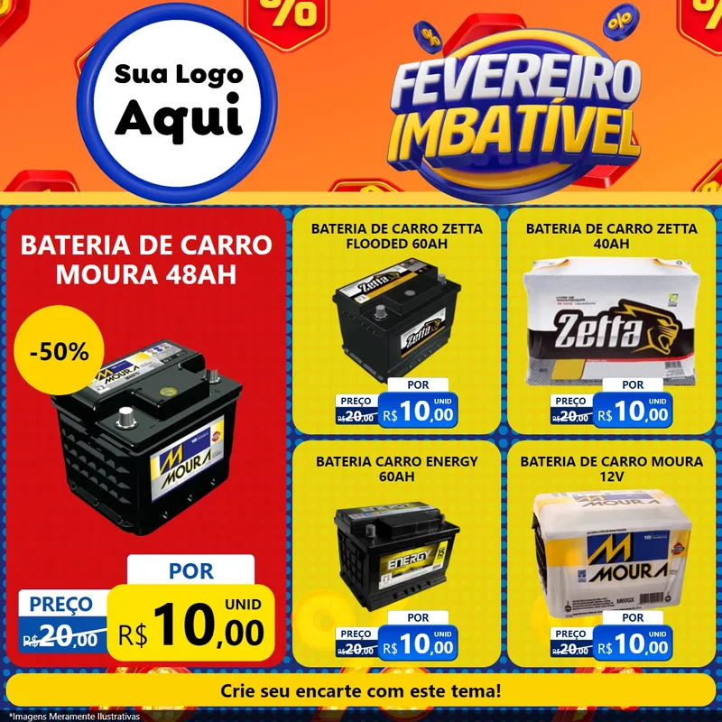 Modelo de Rede Social para Feed Facebook com o tema Fevereiro Imbatível para Baterias Elétricas
