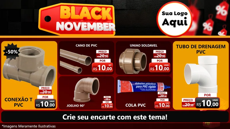Modelo de TV para TV Horizontal com o tema Black November para Tubos e conexões
