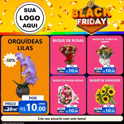 Modelo de Rede Social para Feed Facebook com o tema Black Friday para Floricultura e jardim