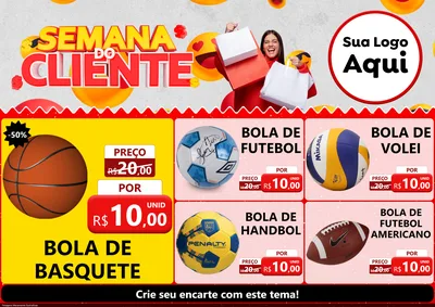 Modelo de Encarte para Encarte A4 Horizontal com o tema Semana do Cliente para Artigos Esportivos