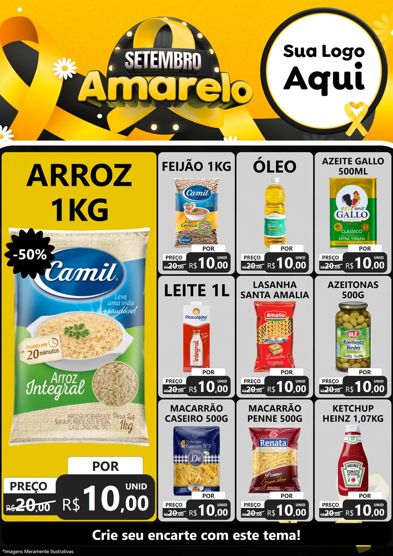 Modelo de Encarte para Encarte A4 Vertical com o tema Setembro Amarelo para Supermercado