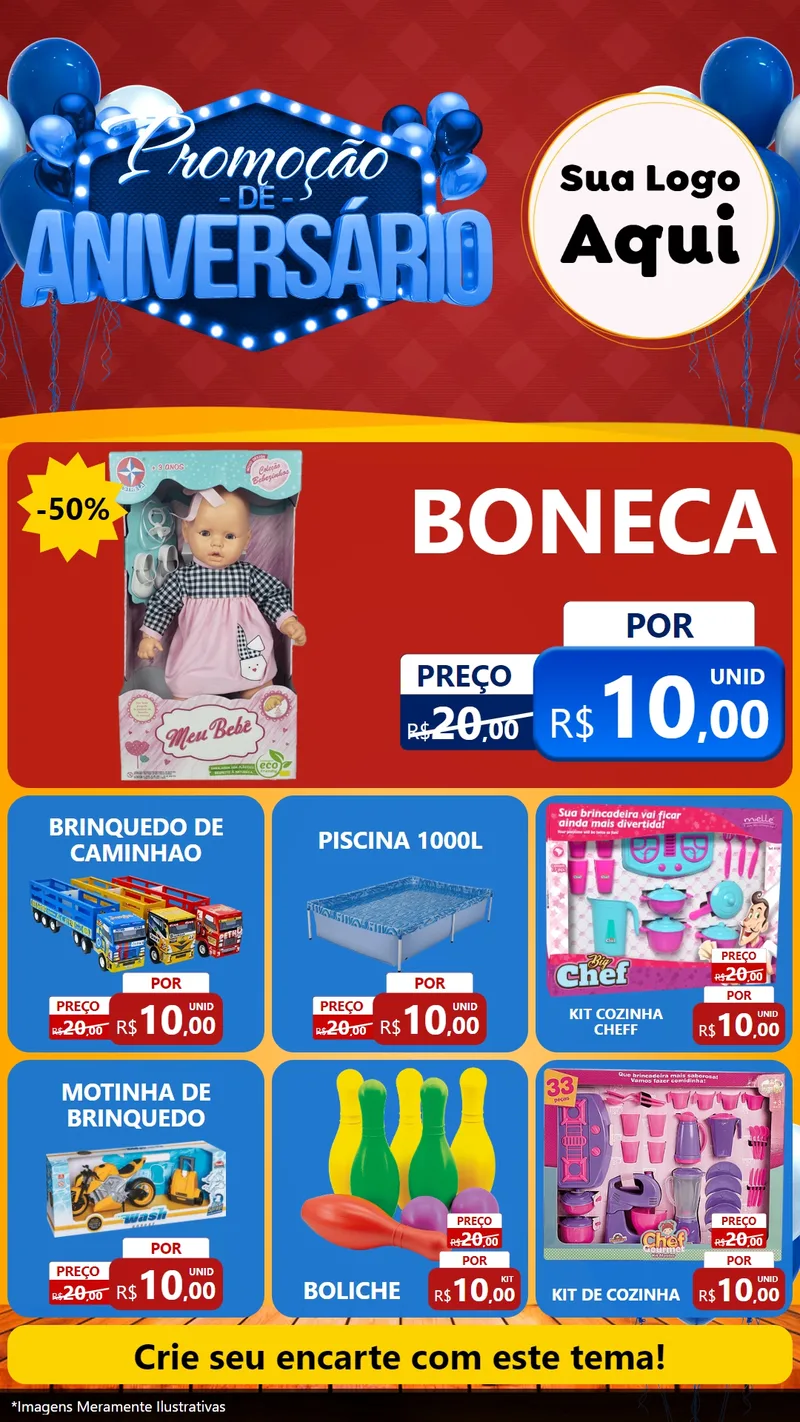 Modelo de Rede Social para Stories com o tema Promoção de Aniversário para Brinquedos