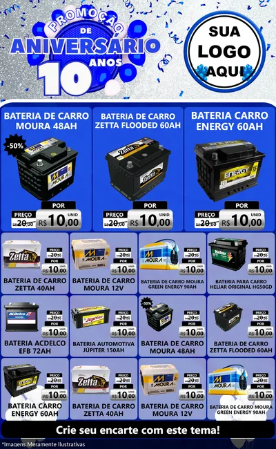 Modelo de Encarte para Encarte Grande com o tema Promoção de Aniversário - 10 Anos para Baterias Elétricas
