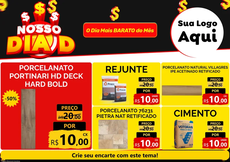Modelo de Encarte para Encarte A4 Horizontal com o tema Nosso Dia D para Pisos e revestimentos