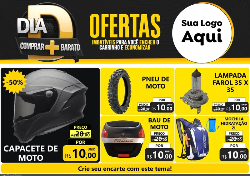 Modelo de Encarte para Encarte A4 Horizontal com o tema Dia D Mais Economia para Moto peças