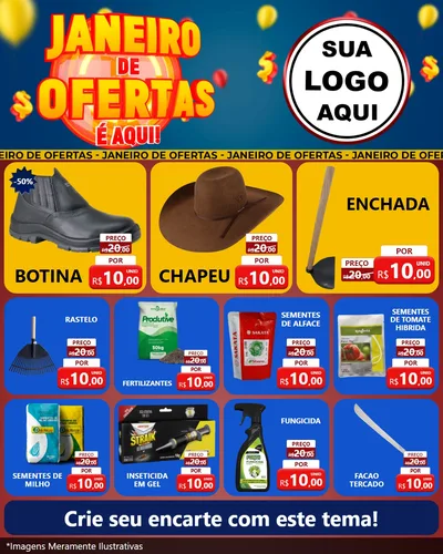 Modelo de Rede Social para Feed Instagram com o tema Janeiro de Ofertas É Aqui! para Agropecuária
