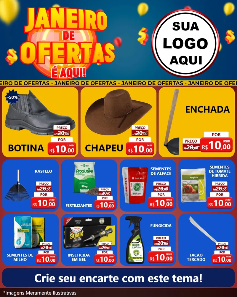 Modelo de Rede Social para Feed Instagram com o tema Janeiro de Ofertas É Aqui! para Agropecuária