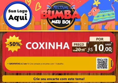 Modelo de Cartaz para Cartaz A4 Horizontal com o tema Festival Bumba Meu Boi para Salgadaria