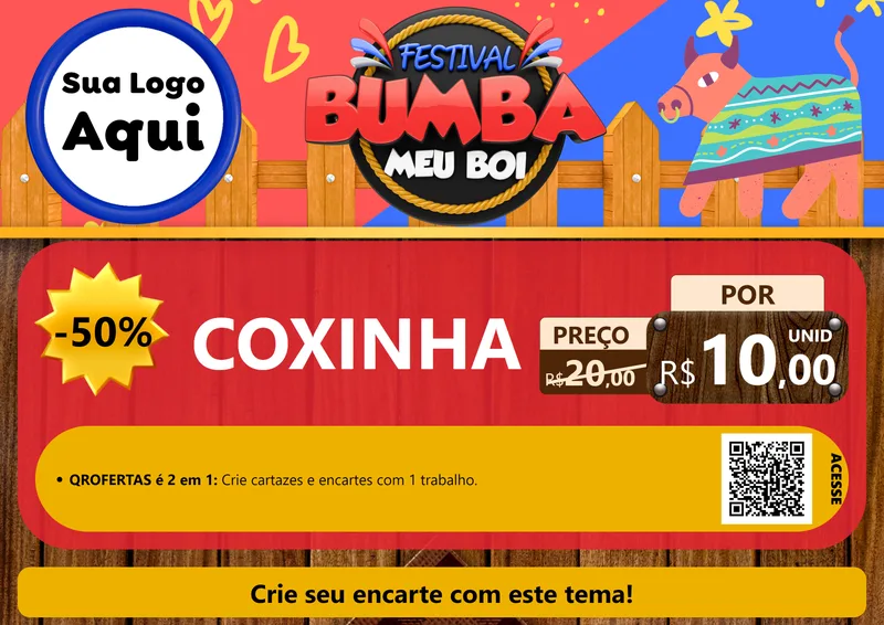 Modelo de Cartaz para Cartaz A4 Horizontal com o tema Festival Bumba Meu Boi para Salgadaria