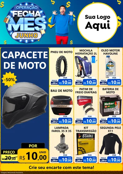 Modelo de Encarte para Encarte A4 Vertical com o tema Operação Fecha Mês, Junho para Moto peças