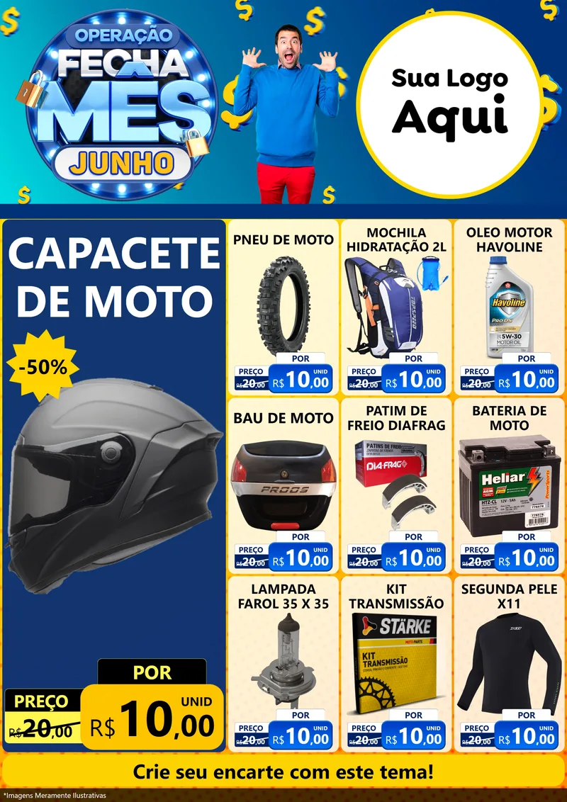 Modelo de Encarte para Encarte A4 Vertical com o tema Operação Fecha Mês, Junho para Moto peças