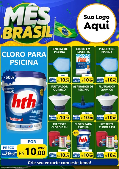 Modelo de Encarte para Encarte A4 Vertical com o tema Mês do Brasil para Produtos para Piscina