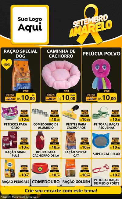 Modelo de Encarte para Encarte Grande com o tema Setembro Amarelo para Pet Shop
