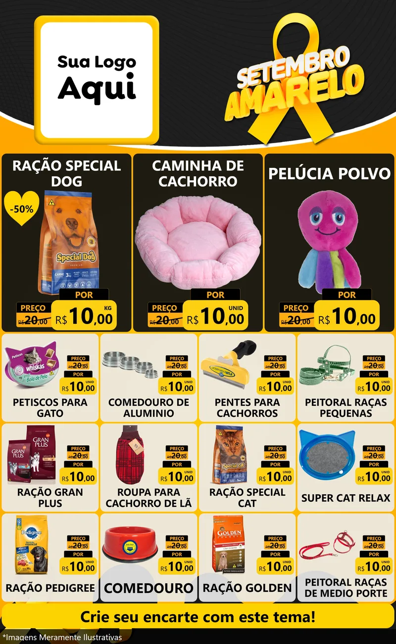 Modelo de Encarte para Encarte Grande com o tema Setembro Amarelo para Pet Shop