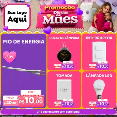 Modelo de Rede Social para Feed Facebook com o tema Promoção Dia das Mães para Materiais Elétricos