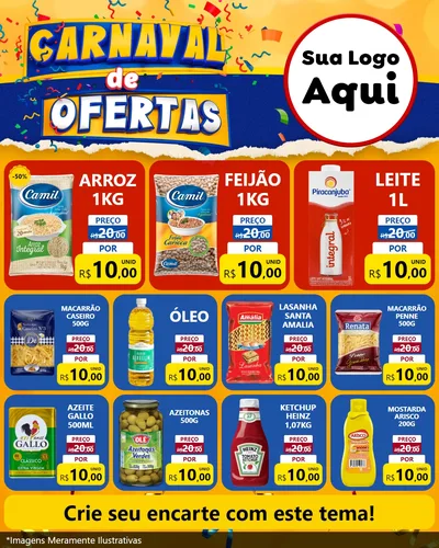 Modelo de Rede Social para Feed Instagram com o tema Carnaval de Ofertas para Supermercado