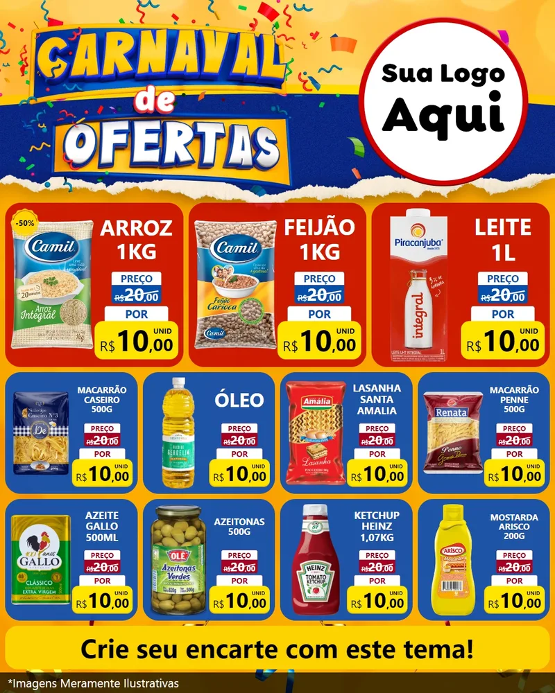 Modelo de Rede Social para Feed Instagram com o tema Carnaval de Ofertas para Supermercado