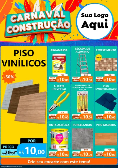 Modelo de Encarte para Encarte A4 Vertical com o tema Carnaval Construção para Material para Construção