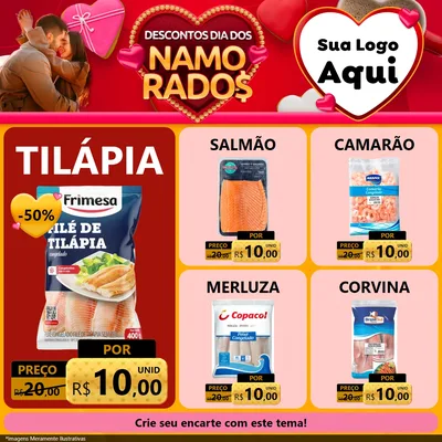 Modelo de Rede Social para Feed Facebook com o tema Descontos Dia dos Namorados para Peixaria