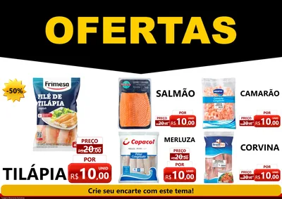 Modelo de Encarte para Encarte A4 Horizontal com o tema Ofertas Preto e Vermelho Cartaz para Peixaria