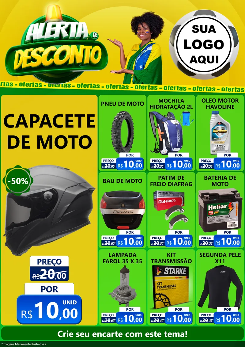Modelo de Encarte para Encarte A4 Vertical com o tema Alerta de Desconto para Moto peças