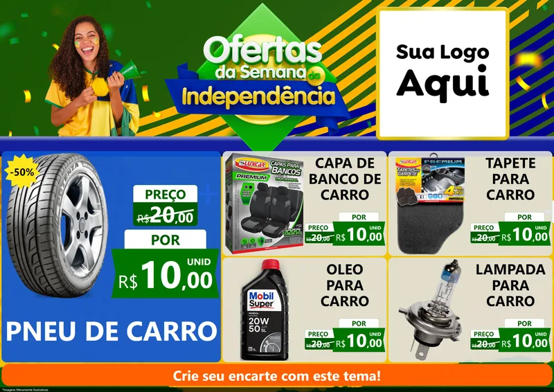 Modelo de Encarte para Encarte A4 Horizontal com o tema Ofertas da Semana da Independência para Auto peças
