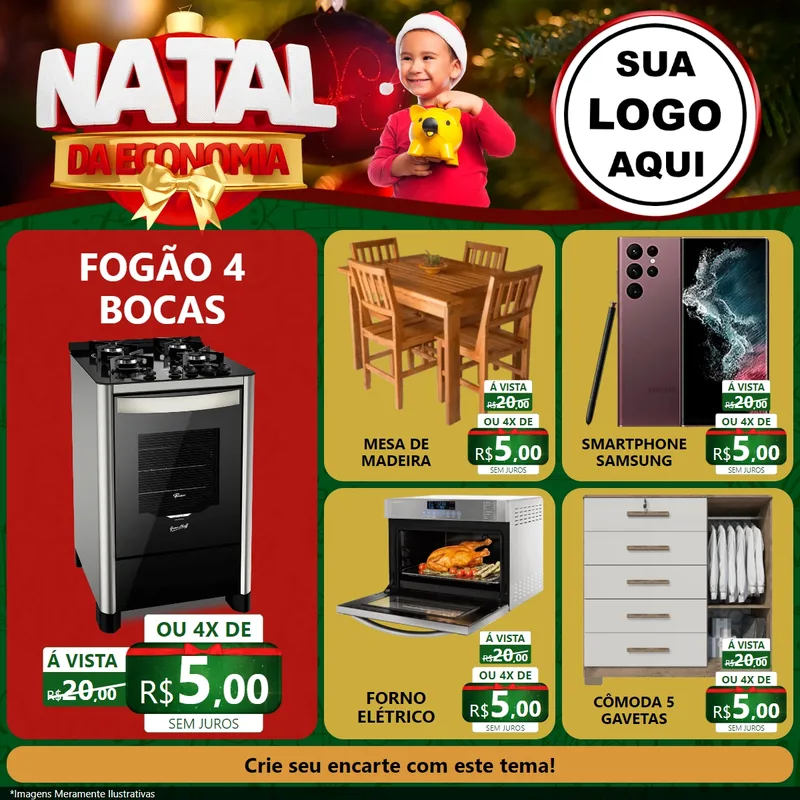 Modelo de Rede Social para Feed Facebook com o tema Natal da Economia para Móveis e Eletro