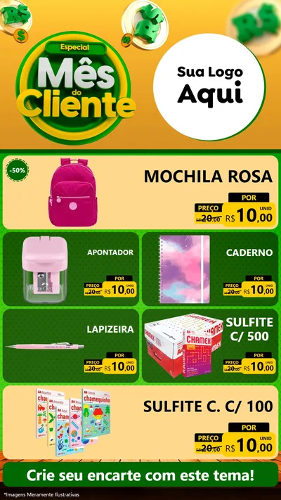 Modelo de TV para TV Vertical com o tema Especial Mês do Cliente para Papelaria
