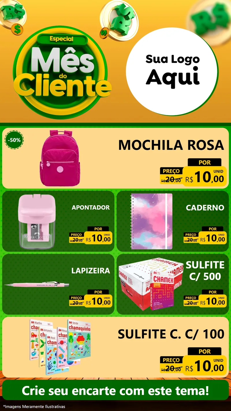 Modelo de TV para TV Vertical com o tema Especial Mês do Cliente para Papelaria