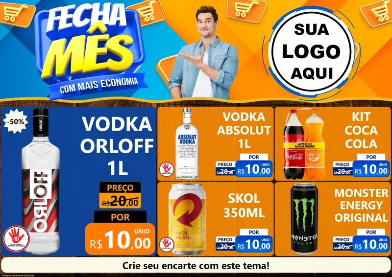 Modelo de Encarte para Encarte A4 Horizontal com o tema Fecha Mês Com Mais Economia para Distribuidora de bebidas