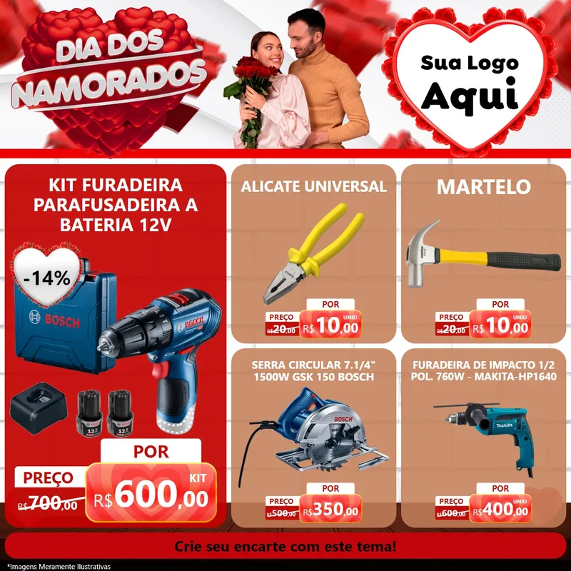 Modelo de Rede Social para Feed Facebook com o tema Dia dos Namorados para Maquinas e Ferramentas