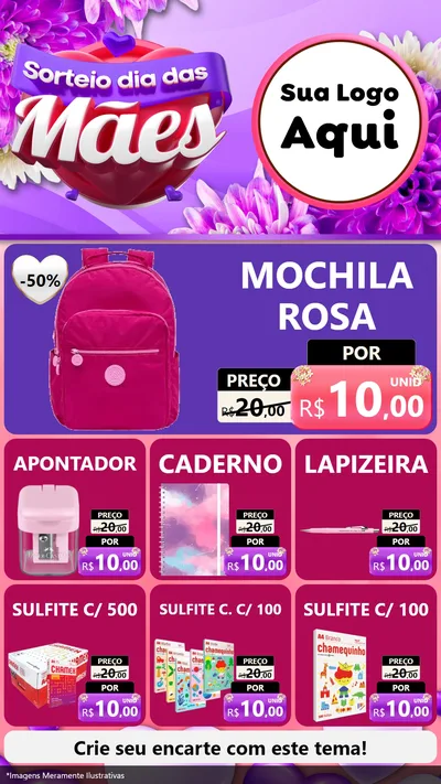 Modelo de Rede Social para Stories com o tema Sorteio Dia das Mães para Papelaria