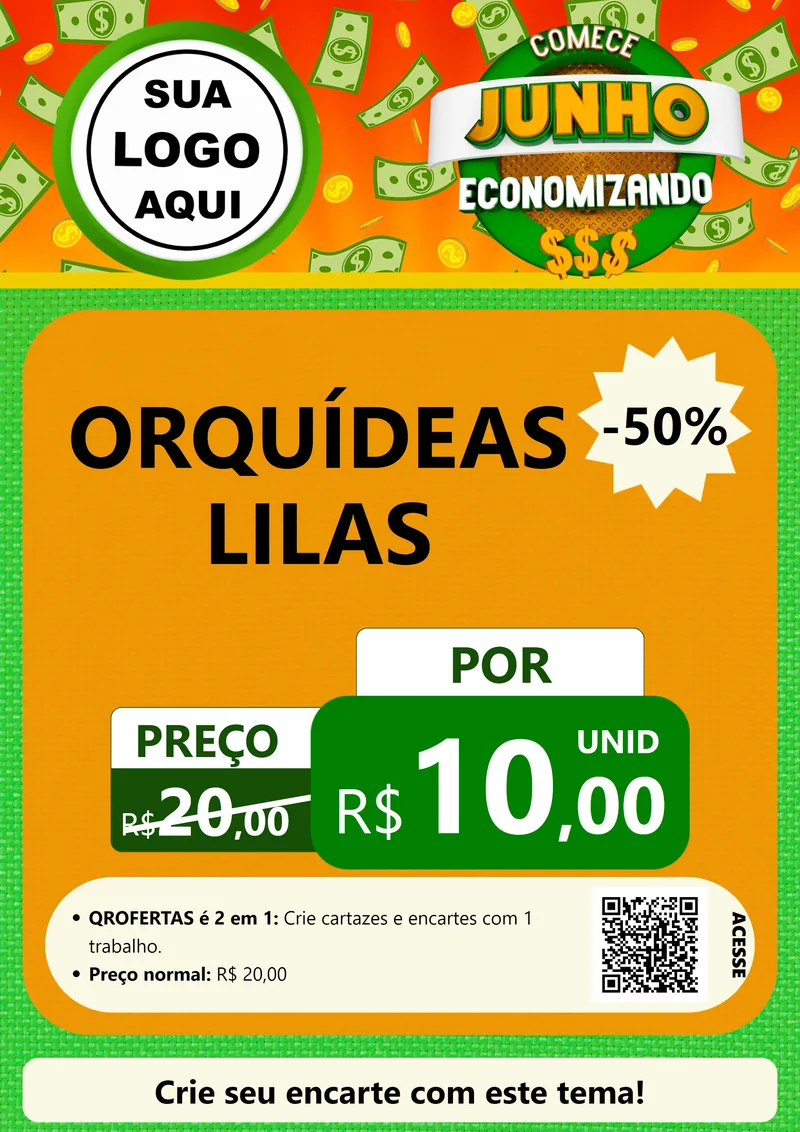 Modelo de Cartaz para Cartaz A4 Vertical com o tema Comece Junho Economizando para Floricultura e jardim