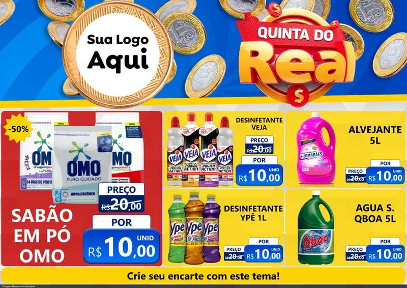 Modelo de Encarte para Encarte A4 Horizontal com o tema Quinta do Real para Produtos de Limpeza