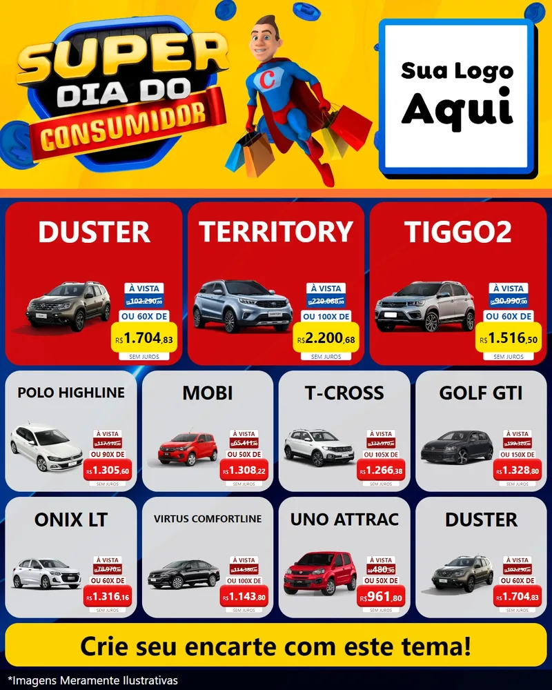 Modelo de Rede Social para Feed Instagram com o tema Super Dia do Consumidor para Concessionaria de Carros