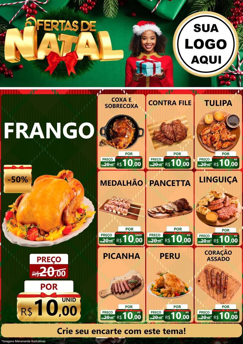 Modelo de Encarte para Encarte A4 Vertical com o tema Ofertas de Natal para Assados