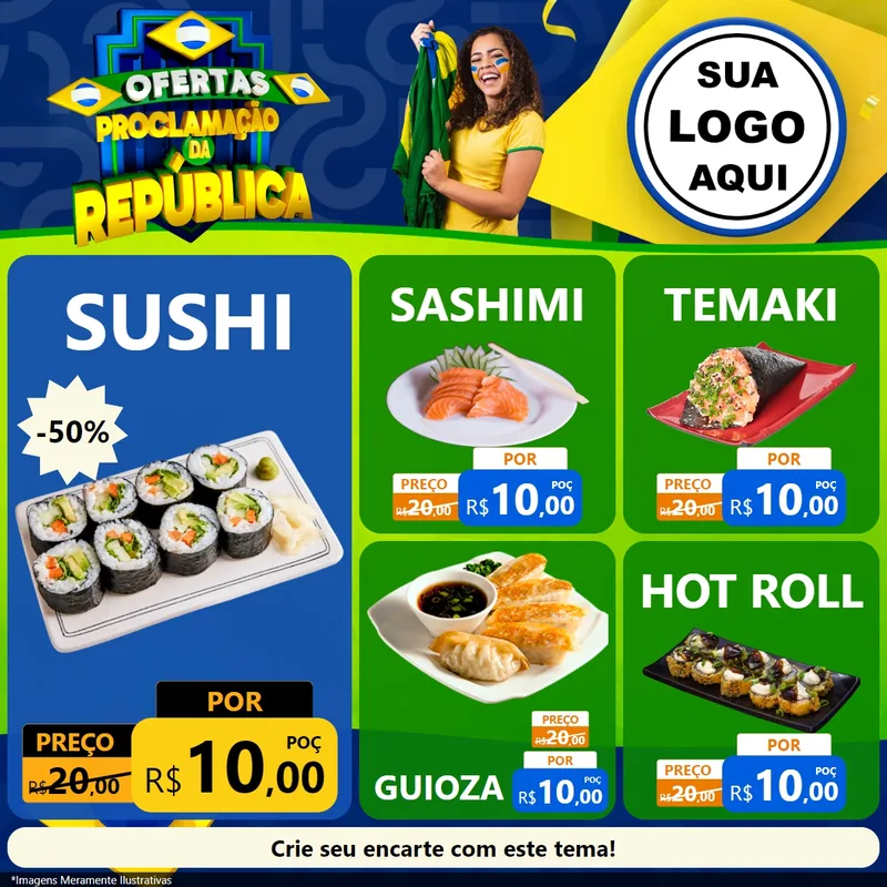Modelo de Rede Social para Feed Facebook com o tema Ofertas Proclamação da República para Comida japonesa