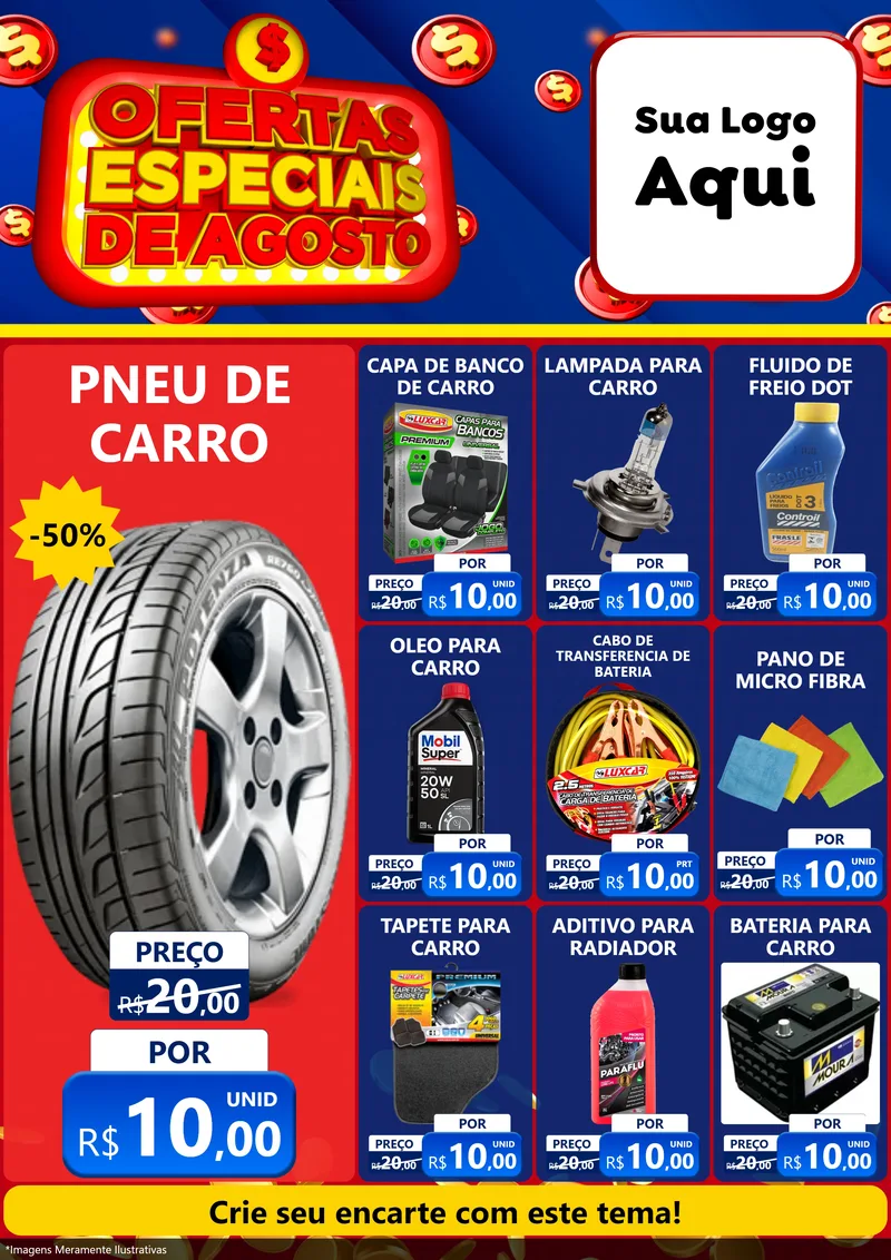 Modelo de Encarte para Encarte A4 Vertical com o tema Ofertas Especiais de Agosto para Auto peças