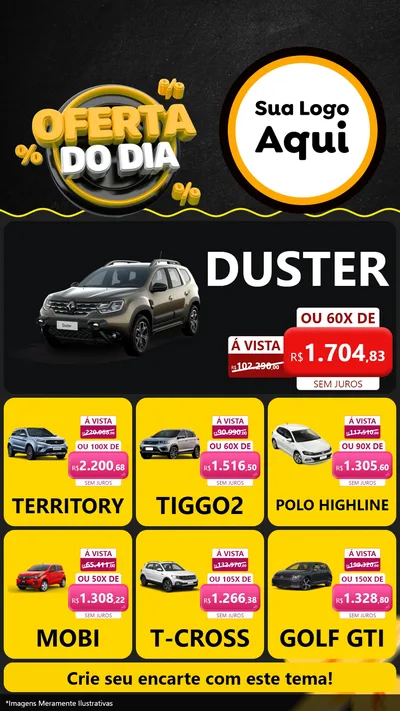 Modelo de Rede Social para Stories com o tema Oferta Do Dia para Concessionaria de Carros
