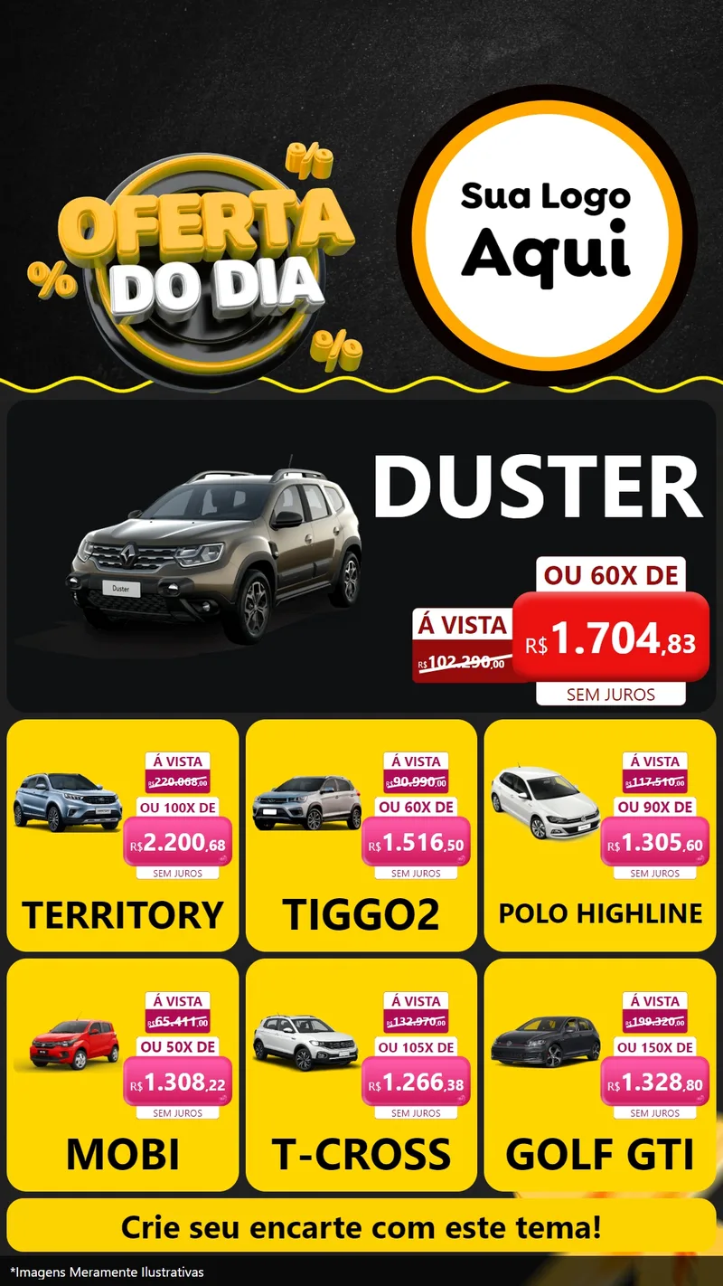 Modelo de Rede Social para Stories com o tema Oferta Do Dia para Concessionaria de Carros