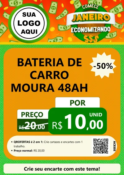 Modelo de Cartaz para Cartaz A4 Vertical com o tema Comece Janeiro Economizando para Baterias Elétricas
